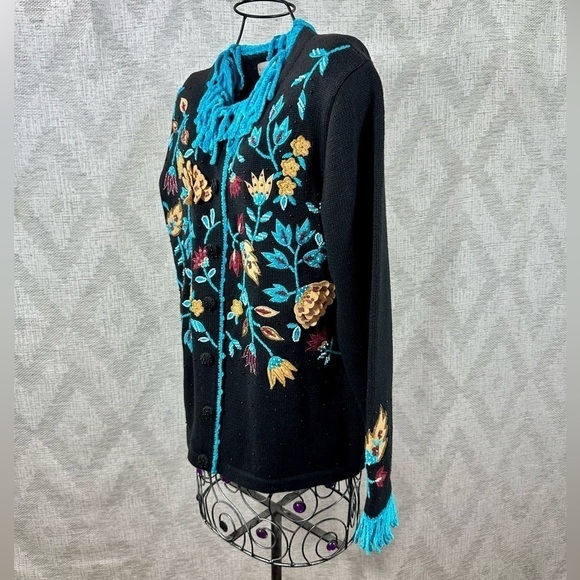 Vintage Berek beaded and embroidered floral button up cardigan size L - Picture 10 of 11